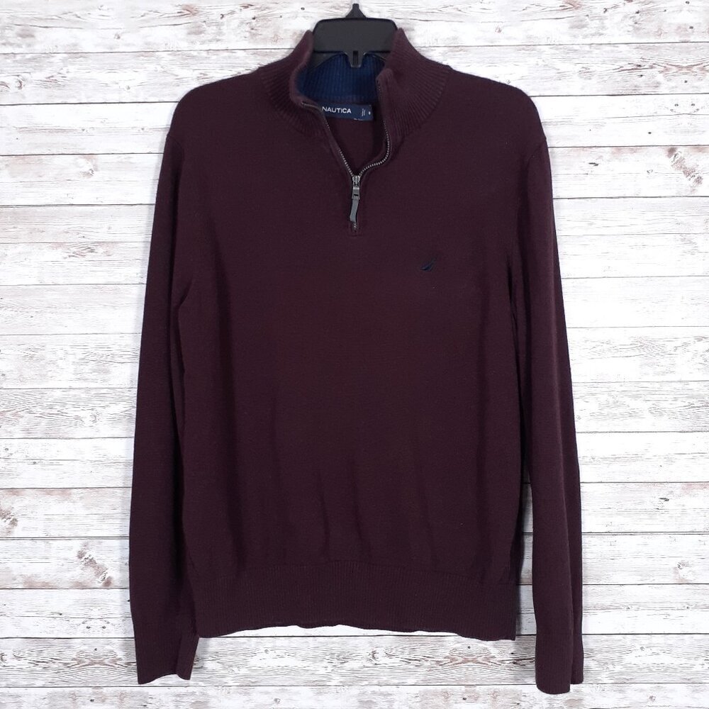 Nautica Mens 1/4 Zip Sweater M Burgundy 114A